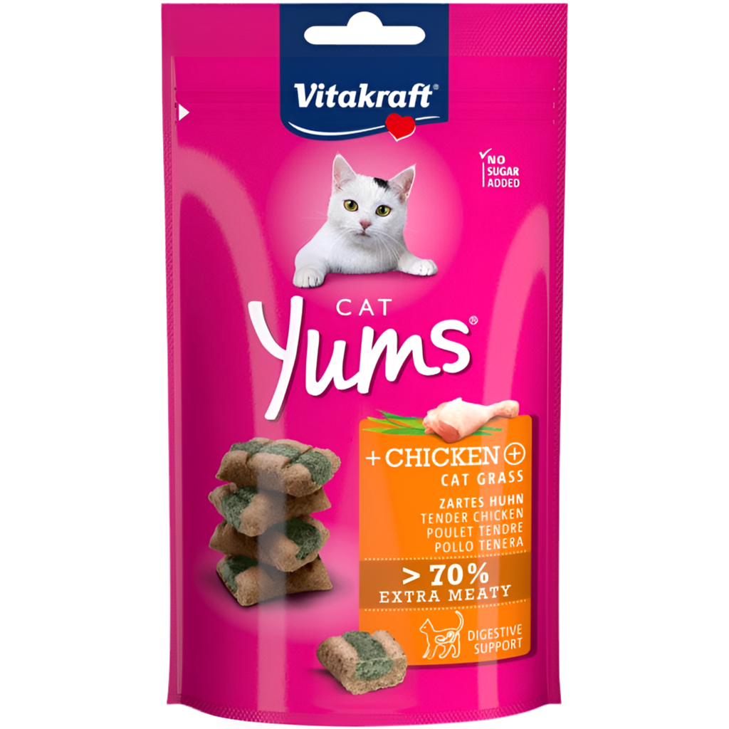 CAT YUMS - СОЧНИ ХАПКИ за КОТЕ с ПИЛЕ и КОТЕШКА ТРЕВА, Vitakraft