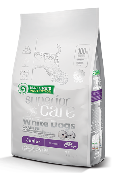 White Dogs Grain Free Salmon Junior/Starter All Breeds! Complete grain-free food with salmon for baby dogs of all breeds with white fur! First food after mother's milk
