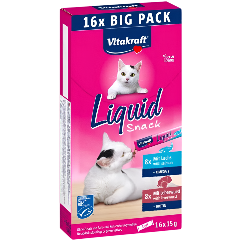 Cat Liquid Snack – ТЕЧЕН СНАКС ЗА КОТКИ със сьомга и Омега-3, ; 6x15 g - Zoo-PetShop
