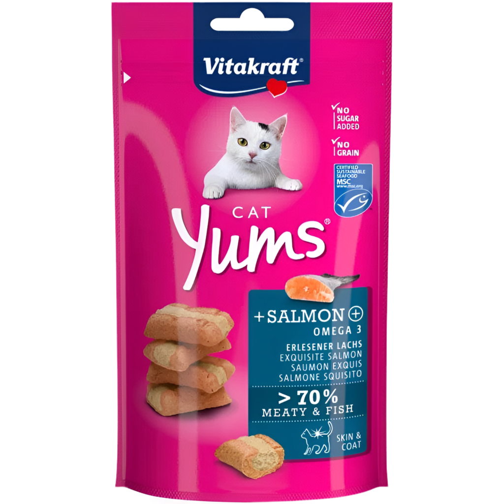 CAT YUMS - СОЧНИ ХАПКИ за КОТЕ със СЬОМГА + ОМЕГА 3, Vitakraft - Zoo-PetShop