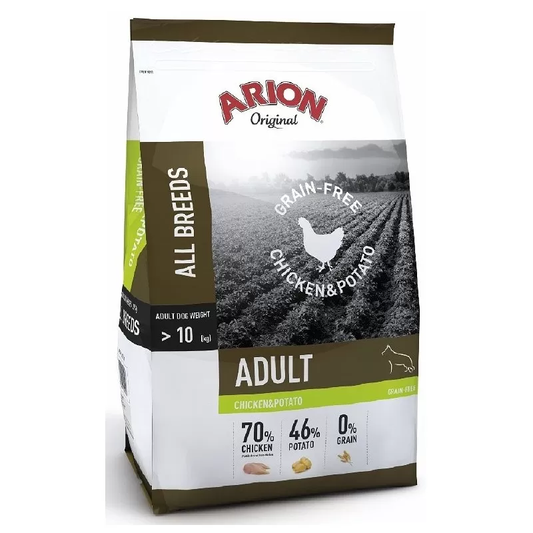 ARION ORIGINAL ADULT ALL BREEDS GRAIN FREE CHICKEN &amp; POTATO - CHICKEN MEAT AND POTATOES 12KG.