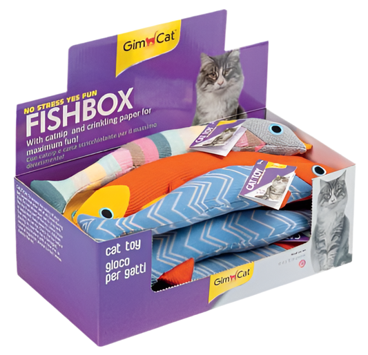 Gimcat® FISH BOX Играчка за котка - шумоляща плюшена риба с котешка трева 1 бр. - Zoo-PetShop