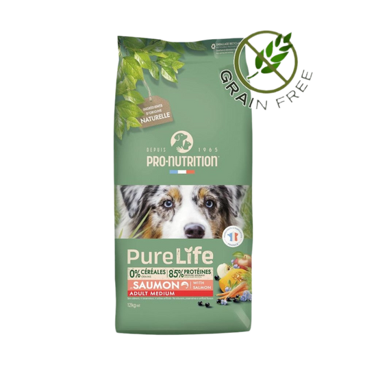 Pure Life Dog ADULT MEDIUM with Salmon 12 kg - Food for medium breed dogs (10–25 kg), over 1 year old. With salmon, grain and gluten free.