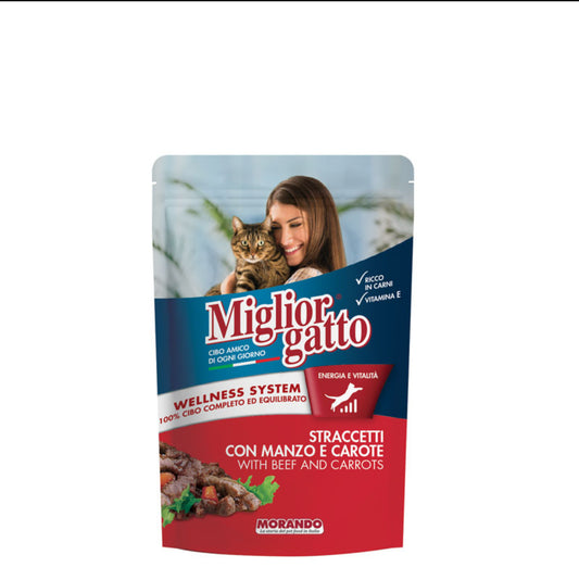 MIGLIORGATTO STRACETTI POUCH FOR KITTENS WITH BEEF COMPLETE CAT FOOD, 100 GRAMS