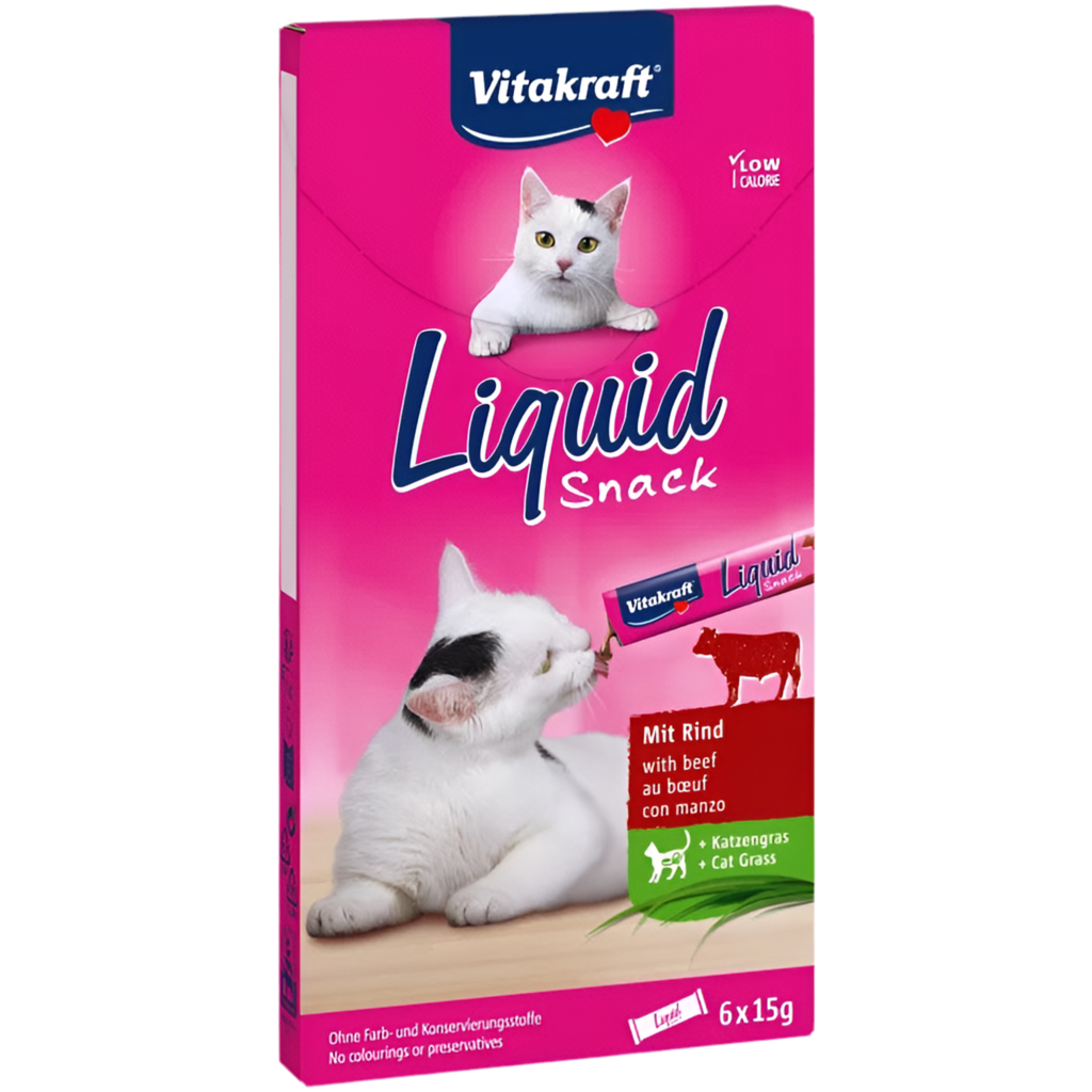 Cat Liquid Snack – ТЕЧЕН СНАКС ЗА КОТКИ с говеждо и котешка трева; 6x15 g - Zoo-PetShop