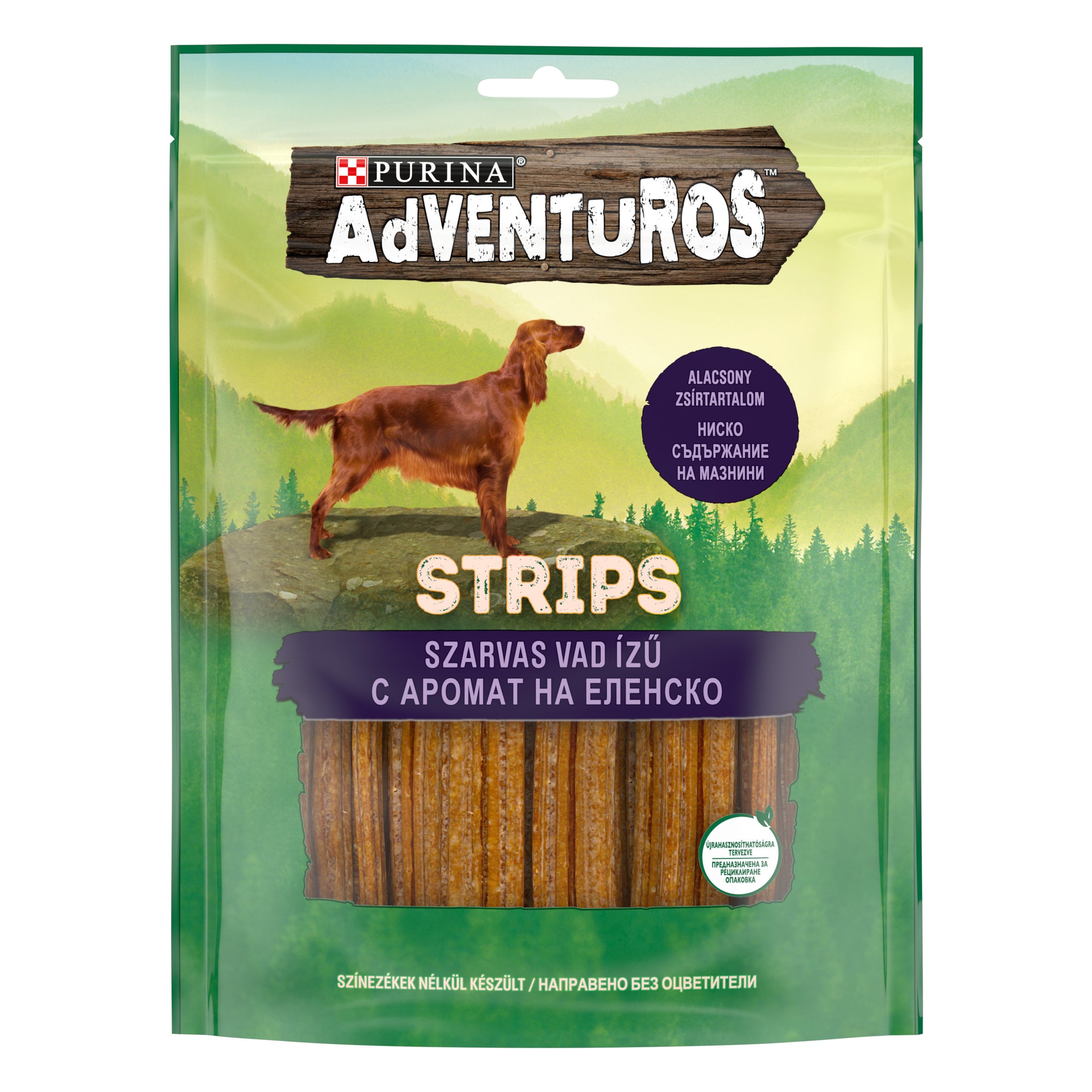 PURINA® ADVENTUROS ® Strips Лакомство за кучета в зряла възраст, Еленско, 90g - Zoo-PetShop