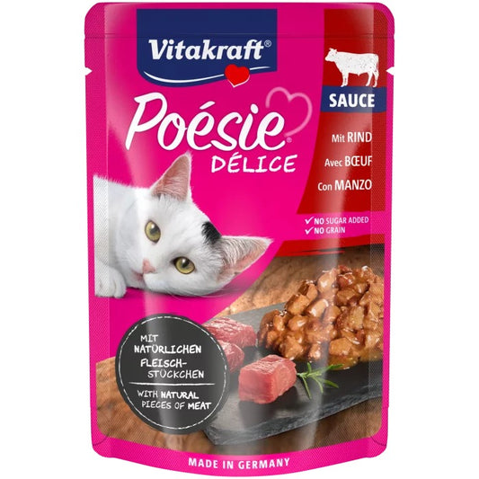 Паучове за котки - вкусен сос с истински парченца говеждо месо 85 г - Vitakraft POESIE Pouch - Zoo-PetShop