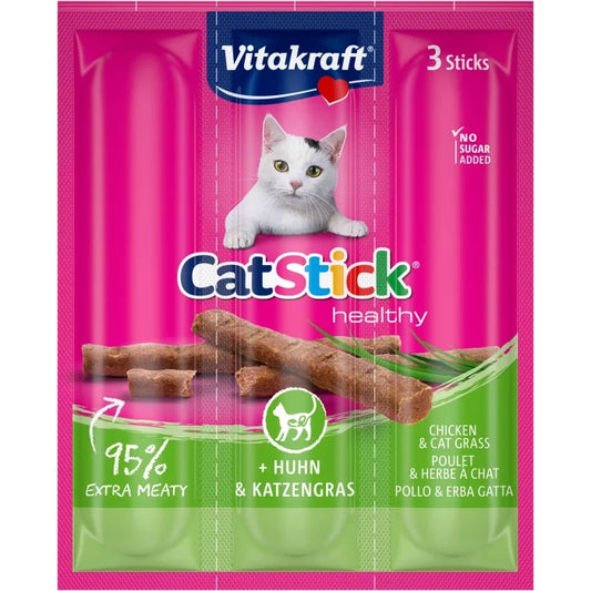 Лакомства за котки - Vitakraft Cat Stick Mini - Саламена пръчица с пиле и котешка трева 3 бр. - Zoo-PetShop