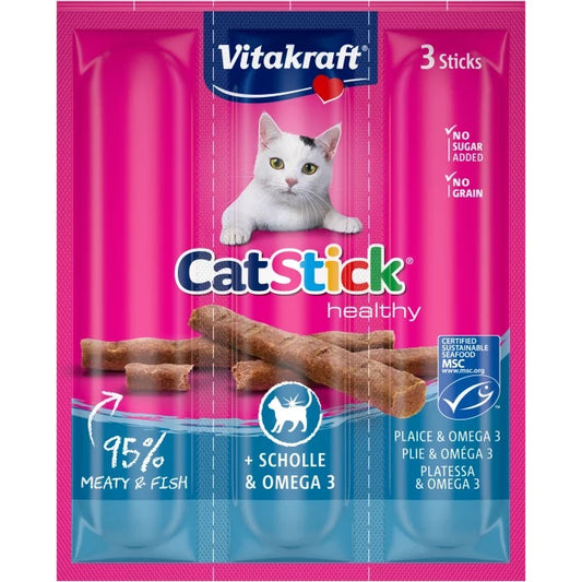 Лакомства за котки - Vitakraft Cat Stick Mini - Саламена пръчица с камбала и Омега 3 3бр - Zoo-PetShop