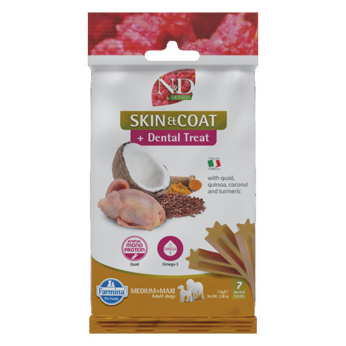 N&D Quinoa Skin & Coat & Dental Care Treat With Quail, Coconut and Turmeric Medium & Maxi - Zoo-PetShop
