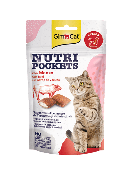 GimCat Nutri Pockets – Хрупкави джобчета с говеждо + фибри, 60 г - Zoo-PetShop
