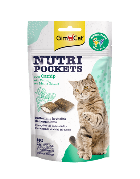 GimCat Nutri Pockets – Хрупкави джобчета с котешка трева (коча билка) + витамини, 60 г - Zoo-PetShop