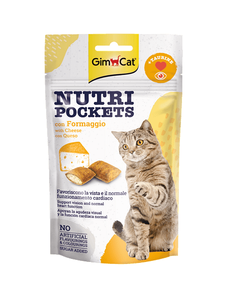 GimCat Nutri Pockets – Хрупкави джобчета със сирене + таурин, 60 г - Zoo-PetShop