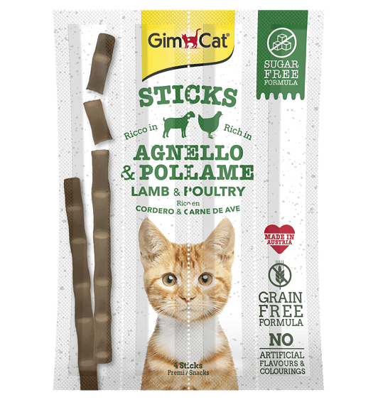 Лакомства за котки - GimCat Sticks - Саламена пръчица с агнешко и птиче месо 4 бр. - Zoo-PetShop