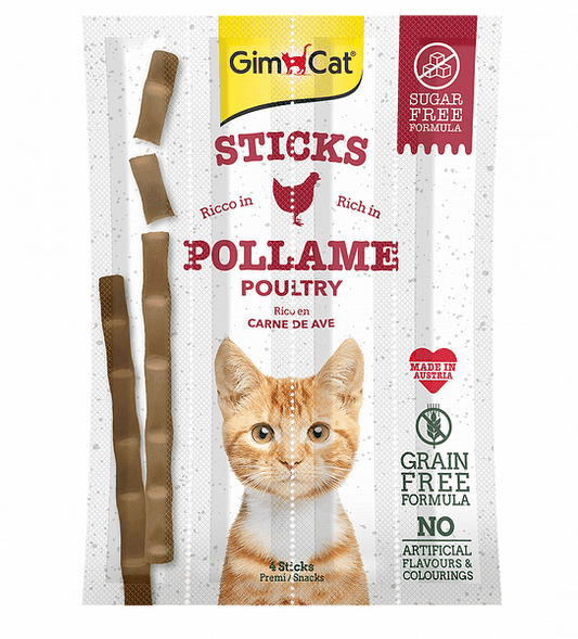 Лакомства за котки - GimCat Sticks - Саламена пръчица с птиче месо 4 бр. - Zoo-PetShop