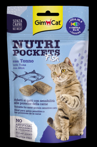 GimCat Nutri Pockets Fish – Хрупкави джобчета с риба тон + Вит. A, D3, E + Омега 3 и 6 +Таурин, 60 г - Zoo-PetShop