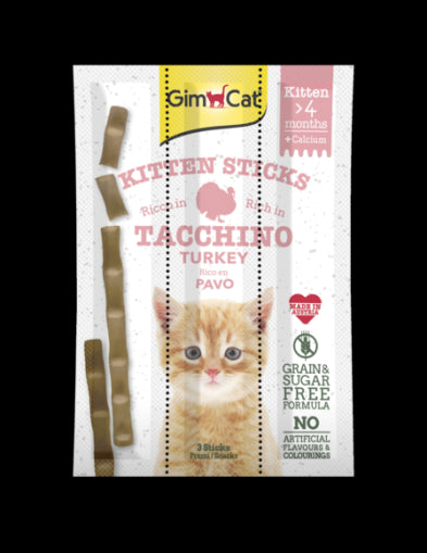 Лакомства за котки - GimCat KittenSticks - Саламена пръчица за малки котенца с пуйка и калций 3 бр. - Zoo-PetShop