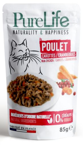 Pure Life Cat пауч за котки - филенца с пилешко в грейви сос с моркови и червени боровинки - Zoo-PetShop