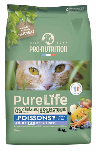Pure Life for cats STERILIZED 8+ with Fish 8 kg - Храна за кастрирани котки над 8 г., със риба. Подходяща и за котки със склонност към наднормено тегло. - Zoo-PetShop