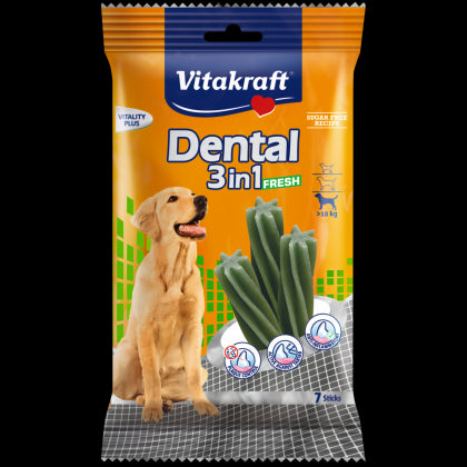 Устна хигиена за кучета > 10кг с мента - Vitakraft Dental 3in1 Fresh Medium 7бр - Zoo-PetShop