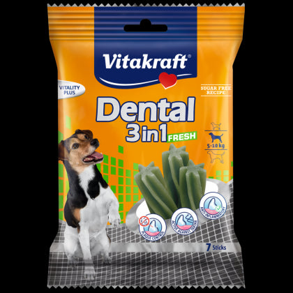 Устна хигиена за кучета 5-10кг с мента - Vitakraft Dental 3in1 Fresh Small 7бр - Zoo-PetShop