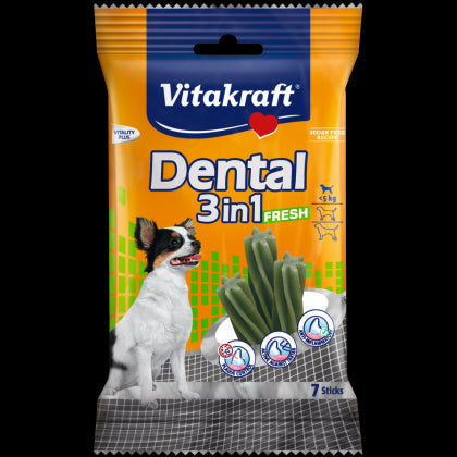 Устна хигиена за кучета < 5кг с мента - Vitakraft Dental 3in1 Fresh ExtraSmall 7бр - Zoo-PetShop